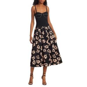 Marina Moscone Smocked Cotton Bustier Trendy Designer Lux Midi Dress Size 8